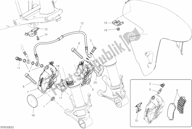 All parts for the Front Brake System of the Ducati Superbike Panigale V4 S USA 1100 2019